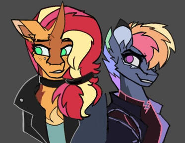 2 characters, 1 headshot each, sketchy, flat BG