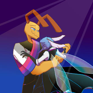 2 Cel-shaded halfbodies + gradience + Lighting effects